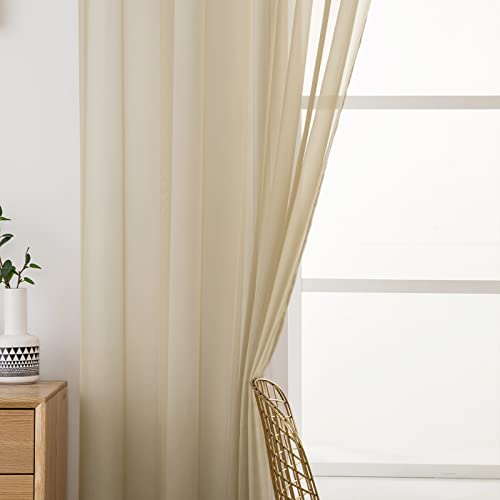 2 Panels Sheer Curtains for Living Room 54 X 102 Inches Beige (Beige / 54"W x 102"L (Pack of 2))