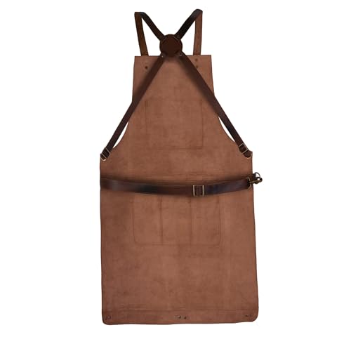Full Grain Leather & Canvas Apron (Cognac Brown)