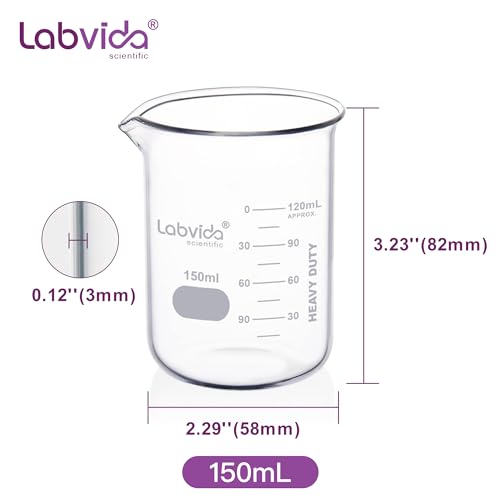 12pcs 150ml Upgrated Thick Glass Beakers (12pcs of Vol.150ml)