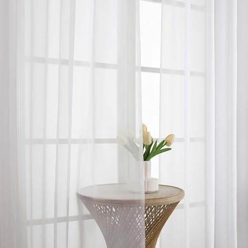 White Sheer Curtains 78 Inches Long 2 Panels Set for Living Room (White / 52"W x 78"L (Pack of 2))
