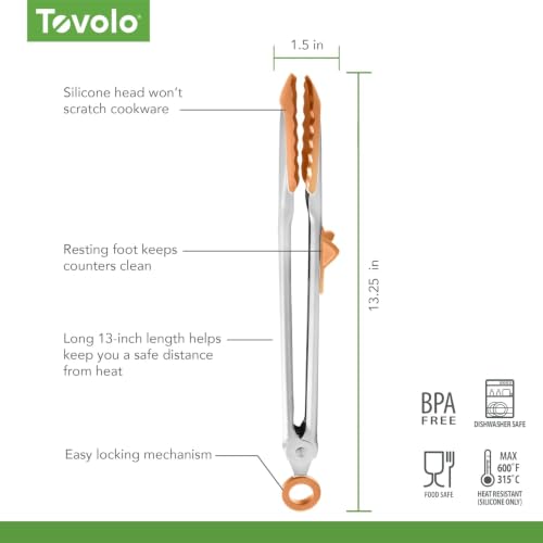 Tongs With Silicone Tips Easy Grip 13” Long Kitchen Tongs Stainless Steel Handle For Cooking BBQ (Apricot)