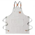 Canvas Cross Back Chef Cotton Aprons for Men Women with Large Pockets (Beige)