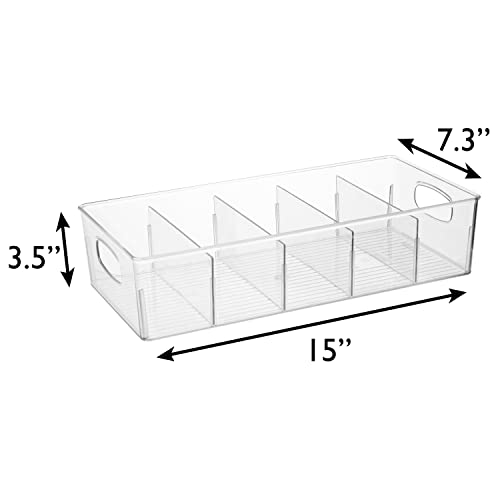 Pantry Storage Bins with Removable Dividers (15"L x 7.5"W x 3.5"H)