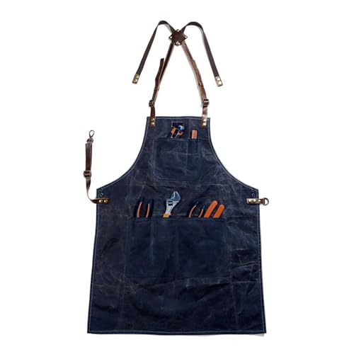 Chef & BBQ Apron for Men Waxed Canvas Workwear with Pockets (Black)