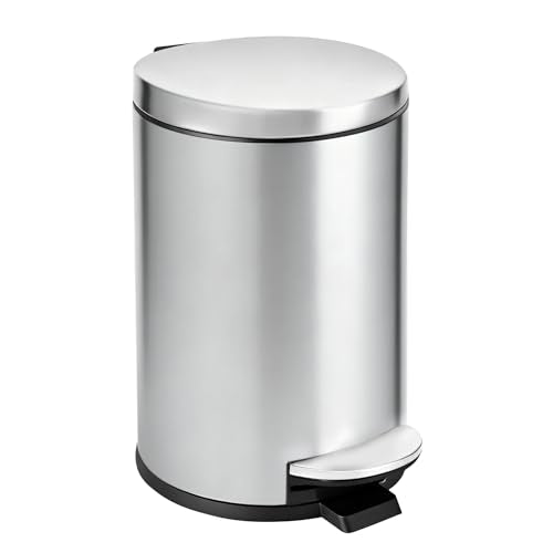 Small Bathroom Trash Can with Lid Soft Close (Silver)