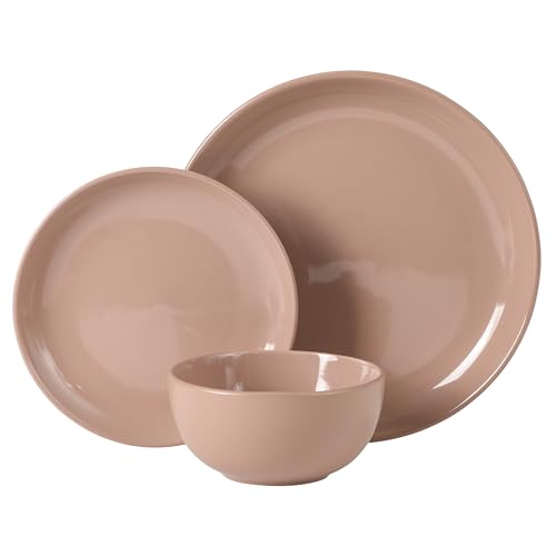 Rockaway 12 Piece Plates and Bowls Matte Outside (Service for 4 (12pcs) / Pink (Rockaway - Matte/Shiny))