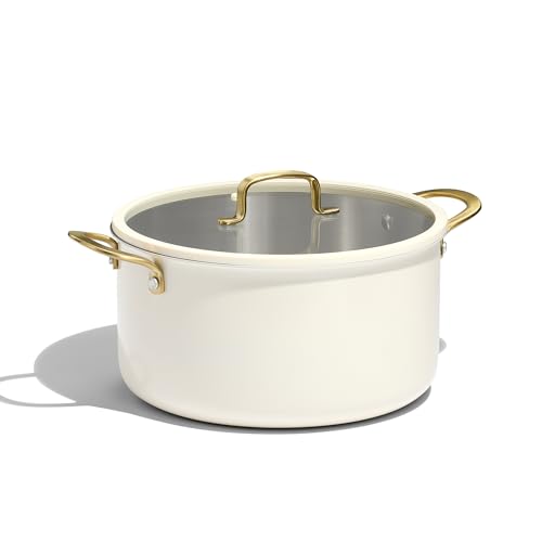 8QT Full Clad Tri Ply Stainless Steel Stock Pot with Lid (Cream White / 8 Quarts)