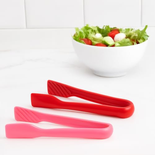 3 Piece Plastic Tong Set (Dark Red, Red, Pink)