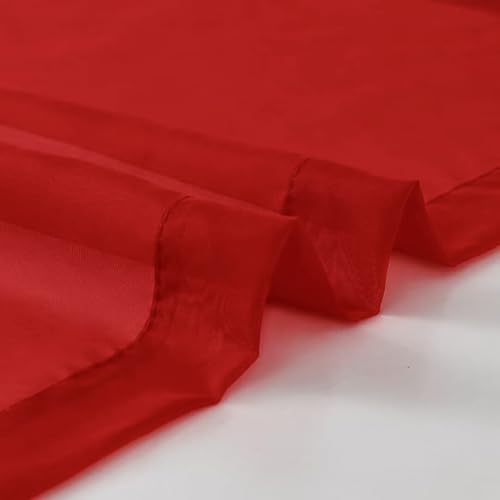 Sheer Voile Window Treatment Rod Pocket Curtain Panels for Kitchen Bedroom Living Room Drapes Sunlight Filtering Privacy Semi Home Decor Assorted Colors Sizes (Christmas Red / 52"W x 96"L (Pack of 2))