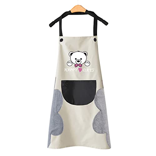 Women Kitchen Apron with Hand Wipe Pockets Adjustable Neck for Cooking Baking