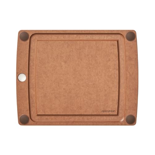 All-In-One Cutting Board with Non-Slip Feet and Juice Groove - Non-toxic, Dishwasher Safe, Made in the USA, 11.5" x 9", Nutmeg (11.5"L x 9"W / Nutmeg/Brown)