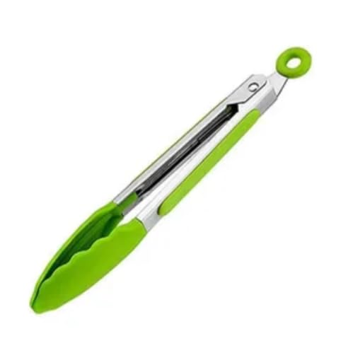 Stainless Steel Kitchen Tongs Set with Silicone Tips (3 Pack Green)