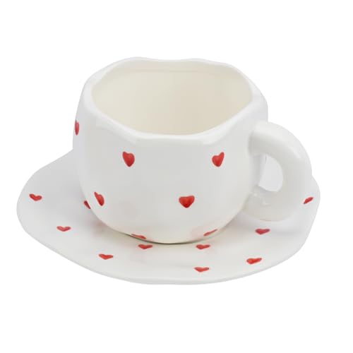 10oz Ceramic Mug With Saucer (Small Red Heart)