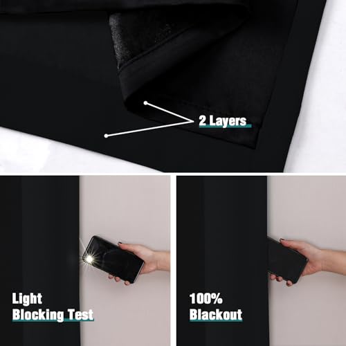 100% Blackout Curtains for Bedroom 63 Inches Long 2 Panels Set (52"W x 63"L (Pack of 2) / Black)