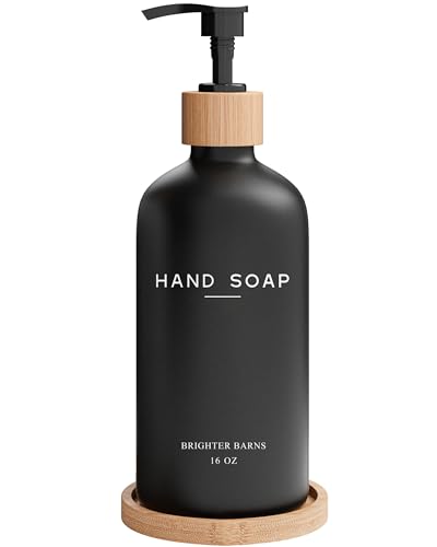 Black Glass Hand Soap Dispenser Bathroom Set by Brighter Barns (Black H)