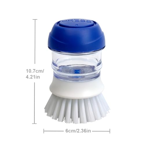 2 Pack Dish Brush with Soap Dispenser for Kitchen Cleaning (Dark Blue White)