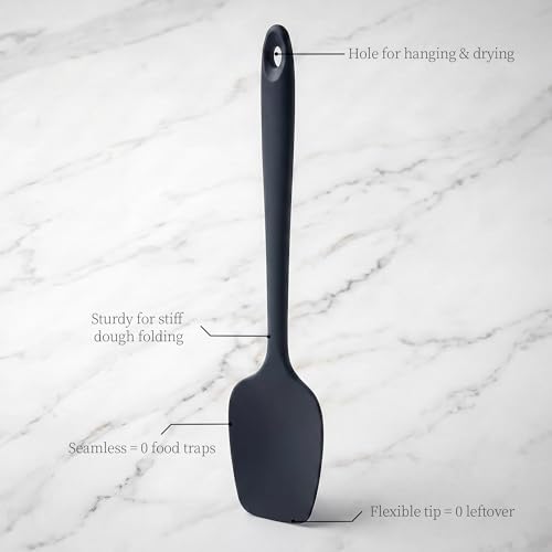 600ºF Heat Resistant Silicone Spoon Spatula for Cooking (Black / 11.34in - Spoon Spatula)