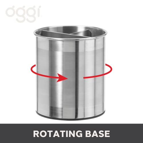 Jumbo Stainless Steel Rotating Utensil Holder with Removable Divider