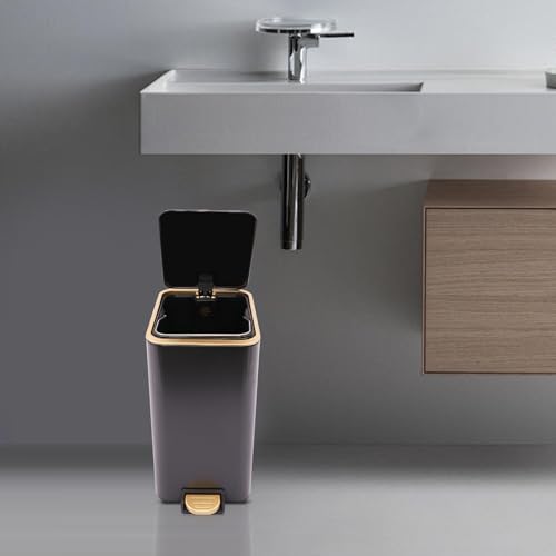 Bathroom Trash Can with Lid (Black)