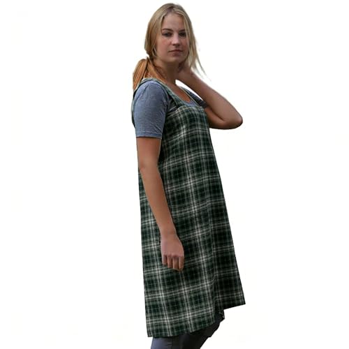 Women's Pinafore Square Apron Baking Cooking Gardening Works Cross Back Cotton (X-Large / Gingham-green)