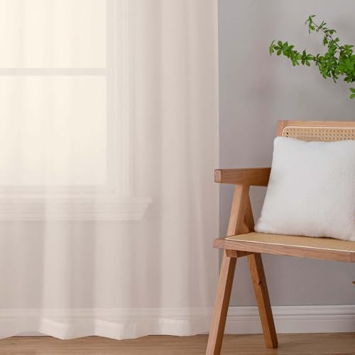 Cream Sheer Curtains 63 Inch Length 2 Panels Set for Living Room Bedroom (Cream / 42"W x 63"L (Pack of 2))