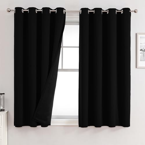 100% Blackout Curtains for Bedroom 2 Panels Set with Black Liner (52"W x 54"L (Pack of 2) / Black)
