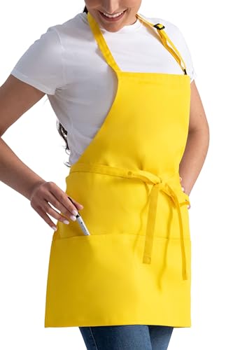 Unisex Three Pocket Apron (Lemon, 1 Pack)