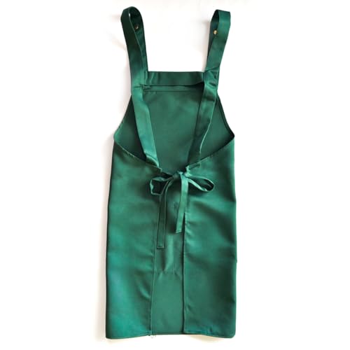 Chef Apron Bib Apron with 2 Large Pockets Adjustable Neck Strap Kitchen Apron Cooking Apron Stripes Baking Apron (Green)