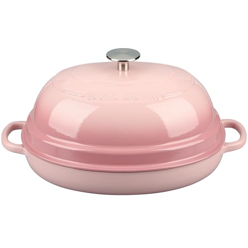 Enameled Oval Cast Iron Dutch Oven Pot with Lid (Pink)