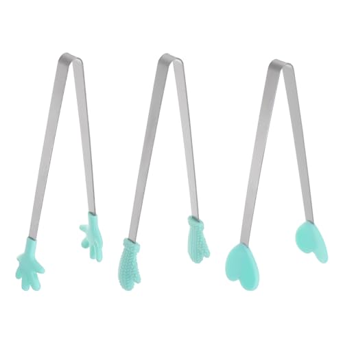 Mini Food Tongs 5.5" Pattern Shape Stainless Steel with Silicon Tips Small Cooking Tongs Kitchen Food Tongs Serving Tongs for Cooking Grilling BBQ Barbecue Kitchen (LightGreen)