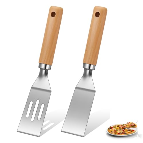 2 Pcs Mini Spatula Set for Desserts Brownies (Solid,Slotted / Wooden)