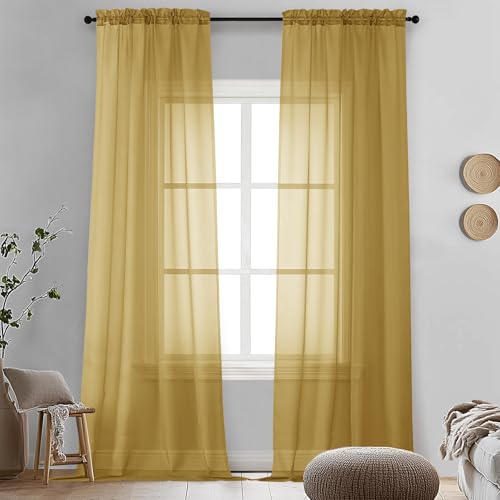 Gold Sheer Curtains 96 Inches Long 2 Panels (Gold / 42"W x 96"L (Pack of 2))