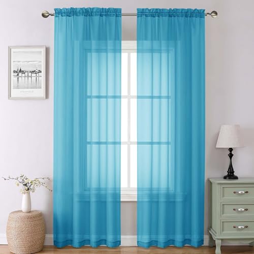 Turquoise Sheer Curtains 90 Inches Long 2 Panels (Turquoise / 42"W x 90"L (Pack of 2))