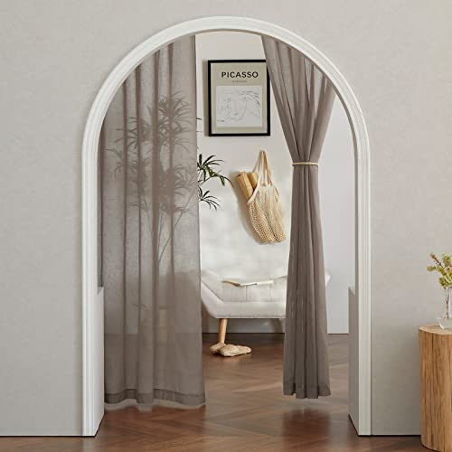 Sheer Linen Curtains for Windows 84 inch Length (52"W x 84"L (Pack of 2) / Burlap)