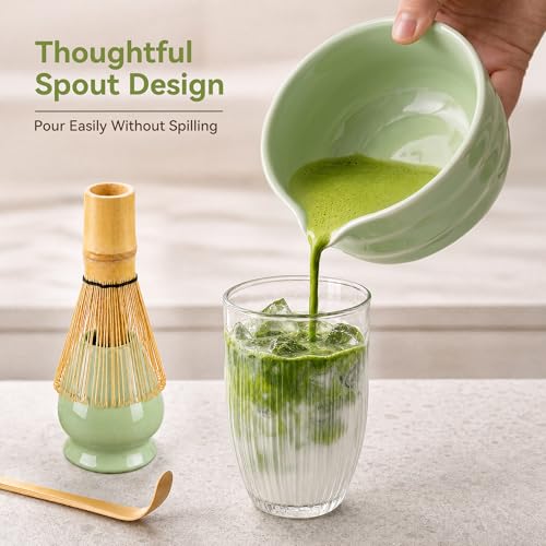 Matcha Whisk Set with Ceramic Bowl (Green)
