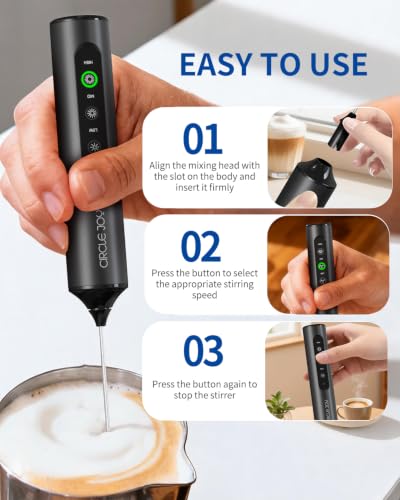 Rechargeable Handheld Milk Frother Wand with 3 Variable Speeds