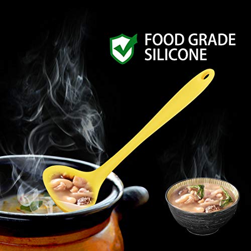 Silicone Soup Ladle Spoon 8.5 Inch Heat Resistant to 450°F One Piece Design Restaurant Kitchen Cooking Utensil for Serving Soup Yellow (Yellow)