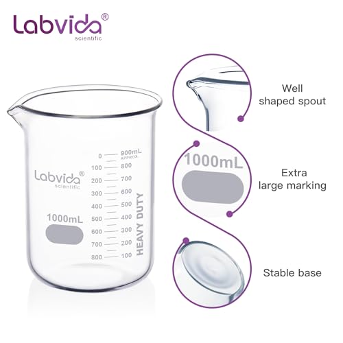 2pcs 1000ml Upgrated Thick Glass Beakers (2pcs of Vol.1000ml)