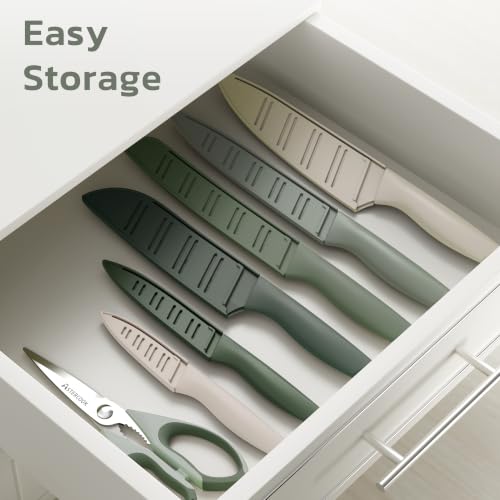 Knife Set 13 Pieces Kitchen Knives Set with Healthy Anti (Green)