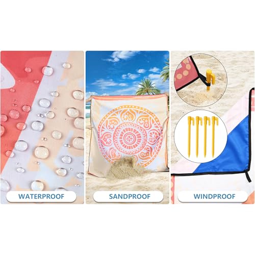 Waterproof Sandproof Beach Blanket Mat for 1 (79" X 83"（1~3 person） / Mandala - Orange Yellow)