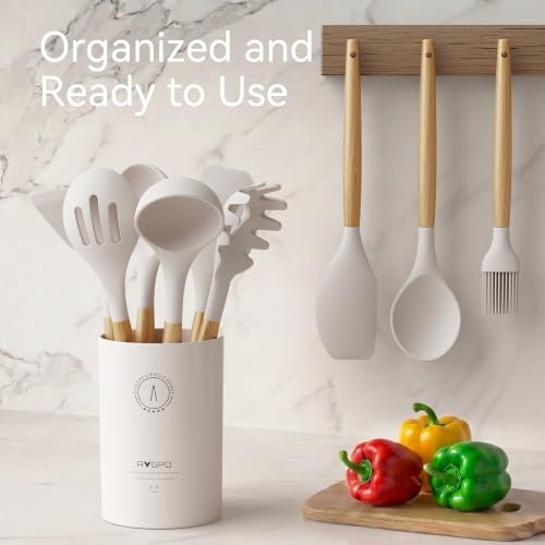 Silicone Kitchen Utensils Set (Cream White)