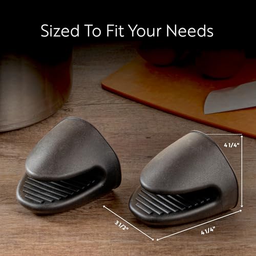 2 Piece Oven Mitt Gloves Set 1 Case of 4.33 x 3.5 Inch Silicone Pot Holders (Black / Pot Holder)