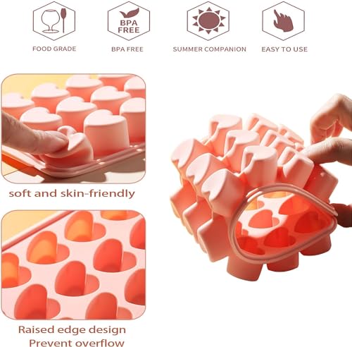 Heart Shaped Ice Cube Trays With Lid and Bin (Pink with lid and bin)