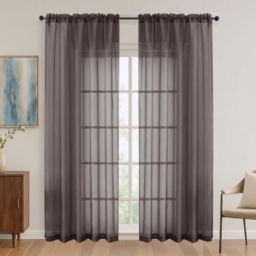 Chocolate Sheer Curtains 84 Inches Long 2 Panels Set (Chocolate / 59"W x 84"L (Pack of 2))