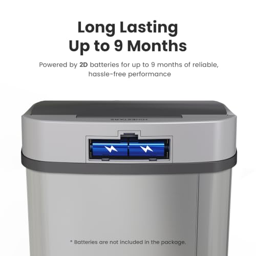DZT-50-28BR Automatic Touchless Motion Sensor Rectangular Trash Can, Black Top, 13 Gal. 49 L., Brush (Silver & Black)