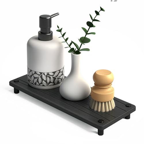 Quick Dry Sink Caddy Kitchen Sink Organizer (Dark Gray Metal Foot Wave Large)