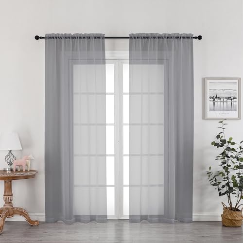 Grey Sheer Curtains 72 Inches Long 2 Panels (Grey / 42"W x 72"L (Pack of 2))