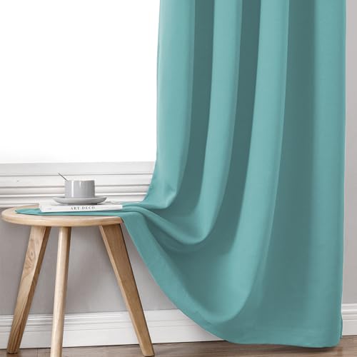 100% Blackout Curtains for Bedroom 108 Inches Long 2 Panels Set (52"W x 108"L (Pack of 2) / Aqua)