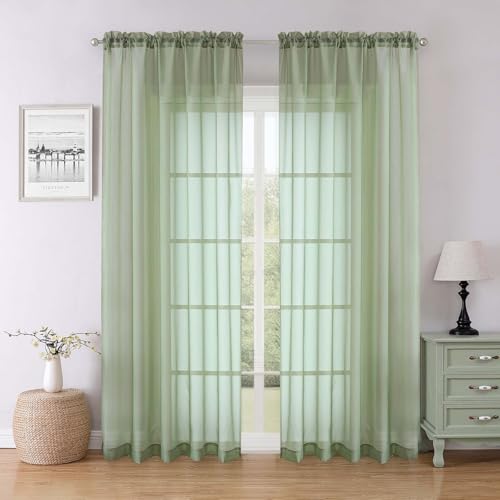 Sage Green Sheer Curtains 84 Inches Long 2 Panels Set (Sage Green / 59"W x 84"L (Pack of 2))