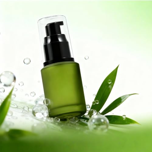 1PCS 60ML 2OZ Empty Refillable Green Frosted Glass Bottles with Pump Vial Cosmetic Dispenser Jars Storage Container Portable Travel Bottle Sample Trial Packing